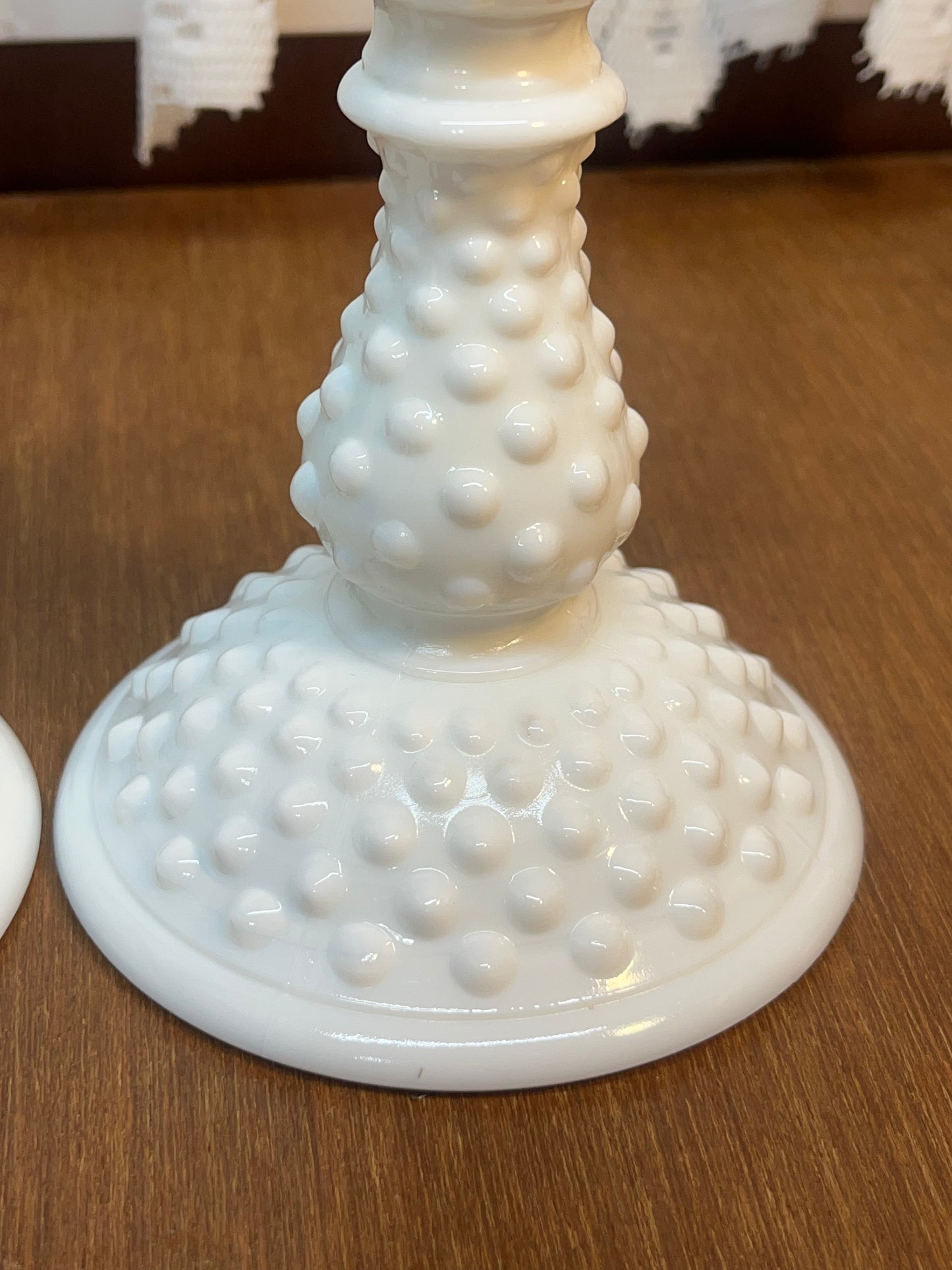 Vintage Milk Glass Hobnail Candle Holder Set