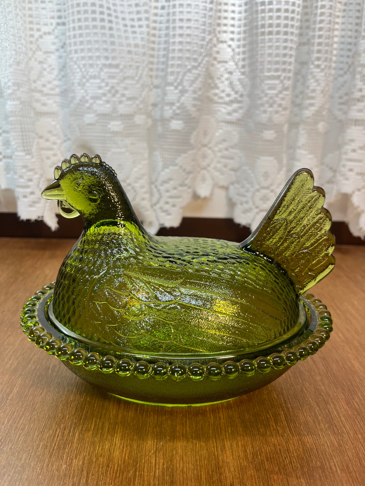 Vintage Olive Green Indiana Glass Hen On Nest