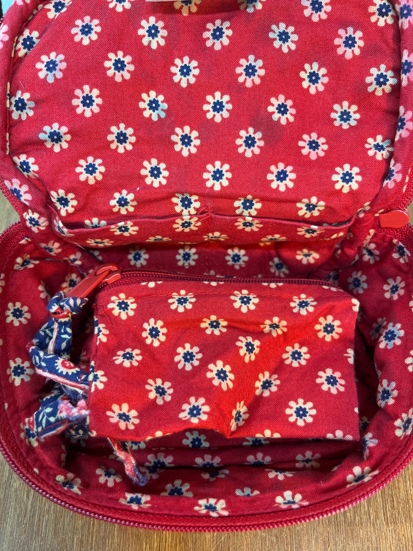 Red Floral Pattern Small Cosmetic Bag