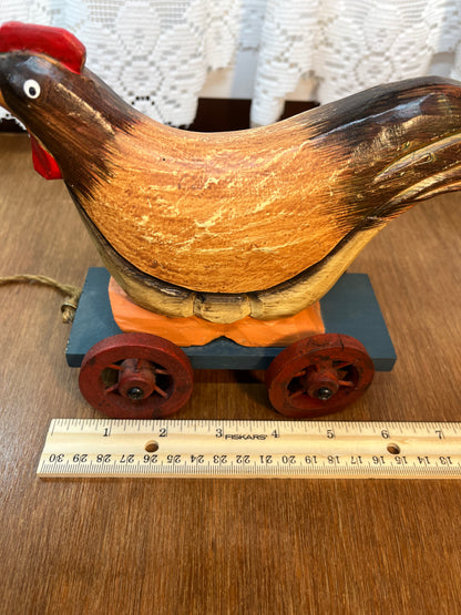 Vintage Wooden Rolling Chicken Toy