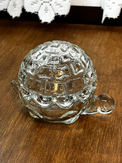 Vintage Glass Turtle Anchor Hocking Trinket Box