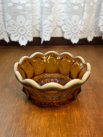 Vintage Amber Art Glass Fenton Scallop Top Grape Bowl