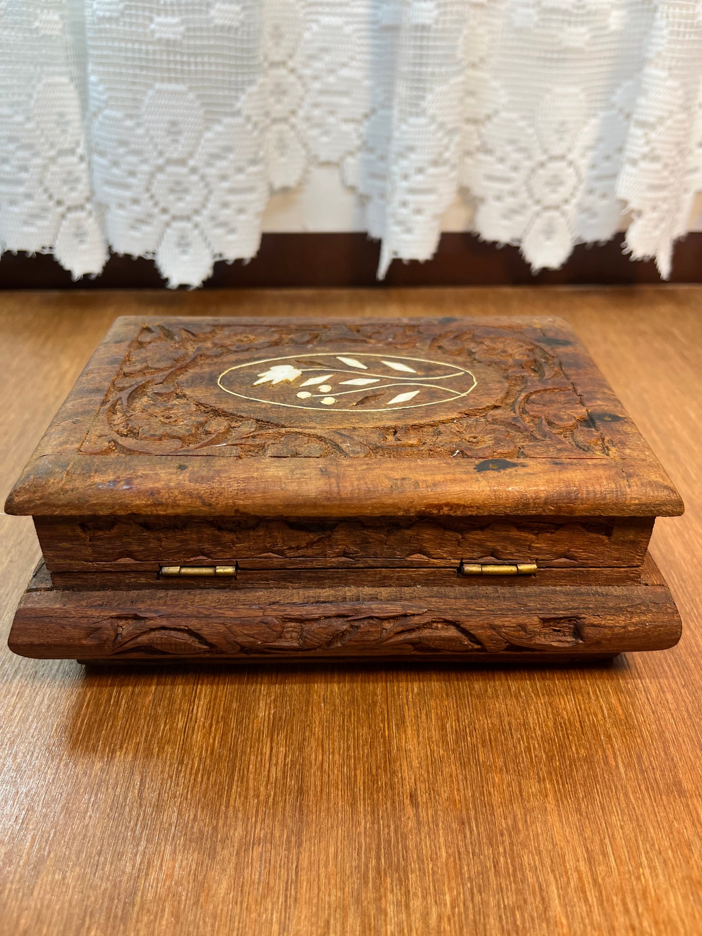 Vintage Hand Carved Wooden Floral Trinket Box