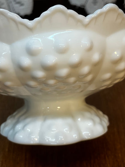 Vintage Milk Glass Hobnail Fenton Saw Tooth Pedestal Candy Bowl