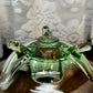 Vintage Set Of Uranium Glass Lotus Candle Holders