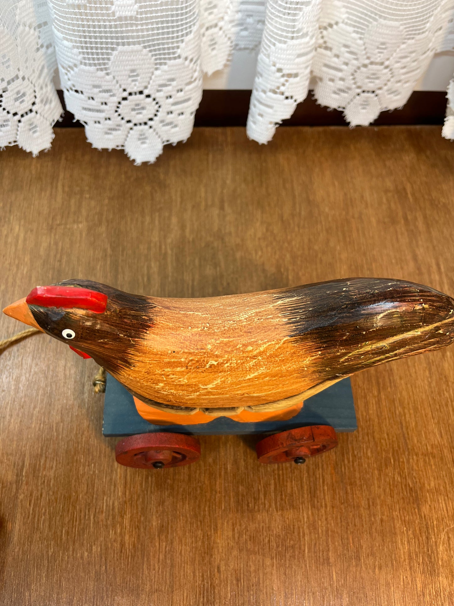 Vintage Wooden Rolling Chicken Toy