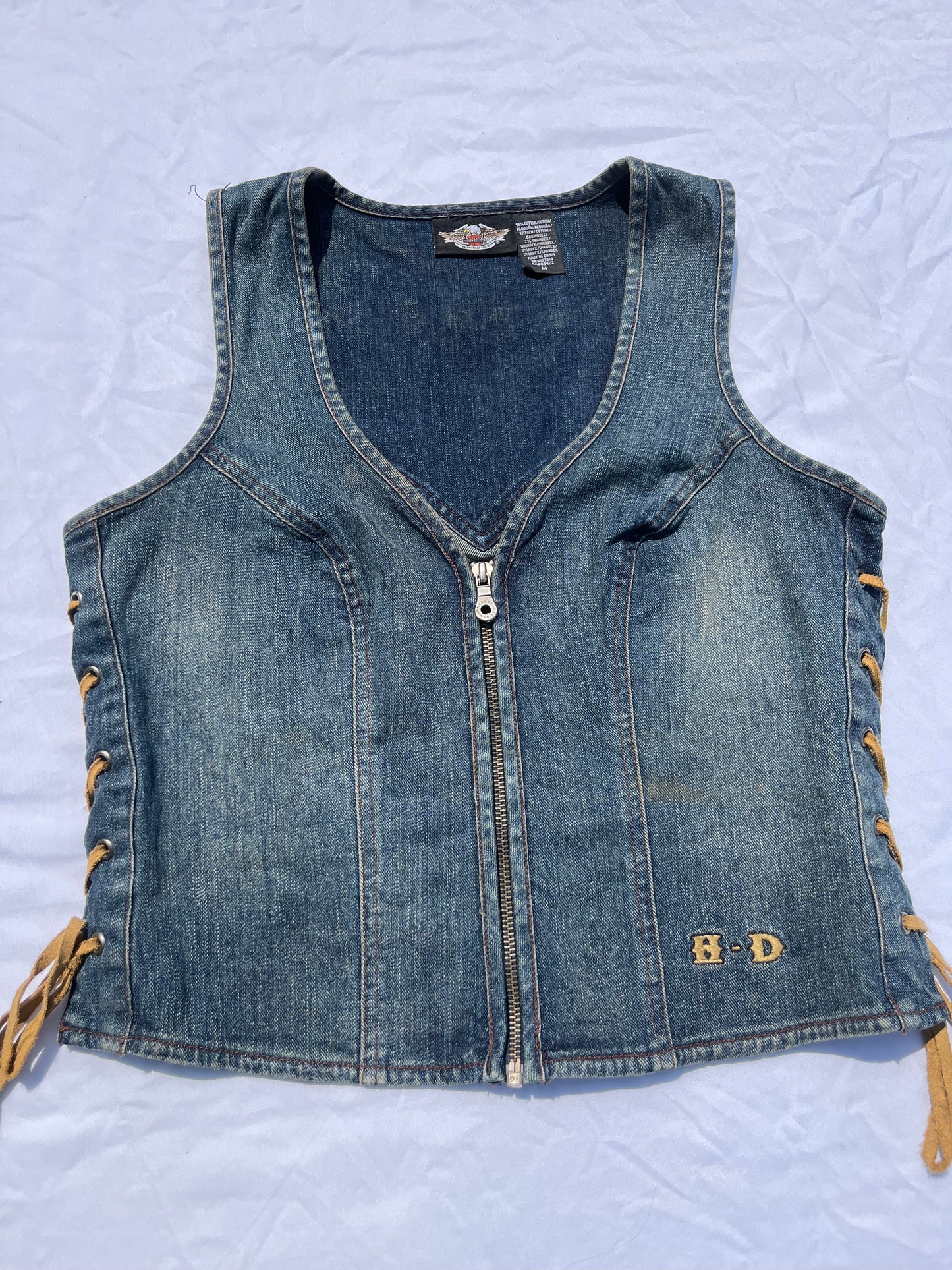 Womens Harley Davidson Embroidered Demin Lace Vest