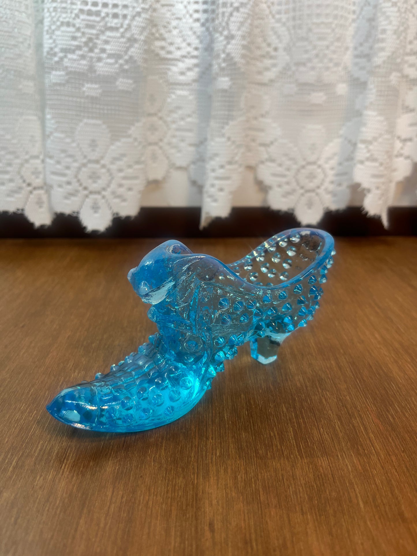 Vintage Aqua Fenton Hobnail Art Glass Shoe