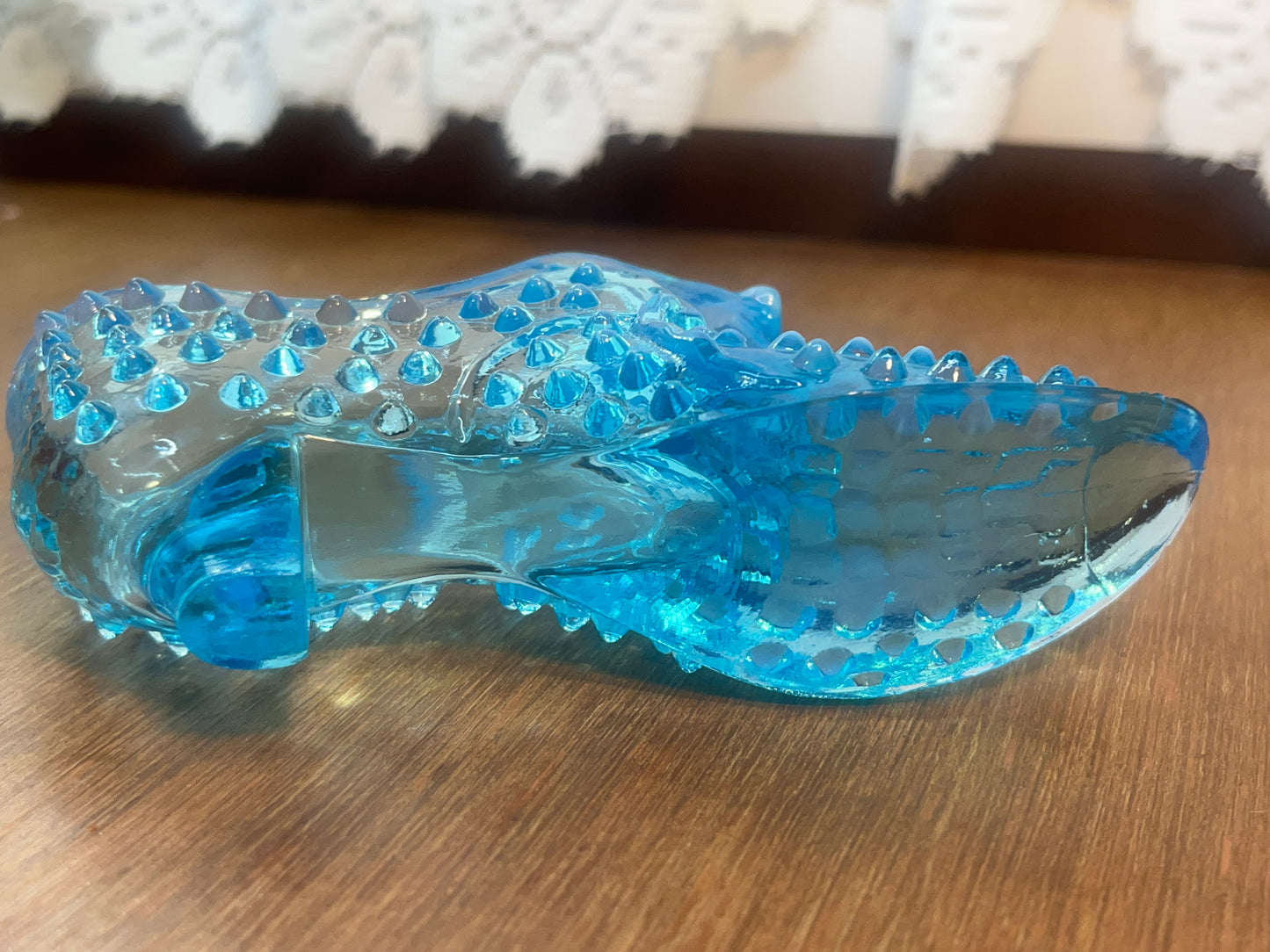 Vintage Aqua Fenton Hobnail Art Glass Shoe