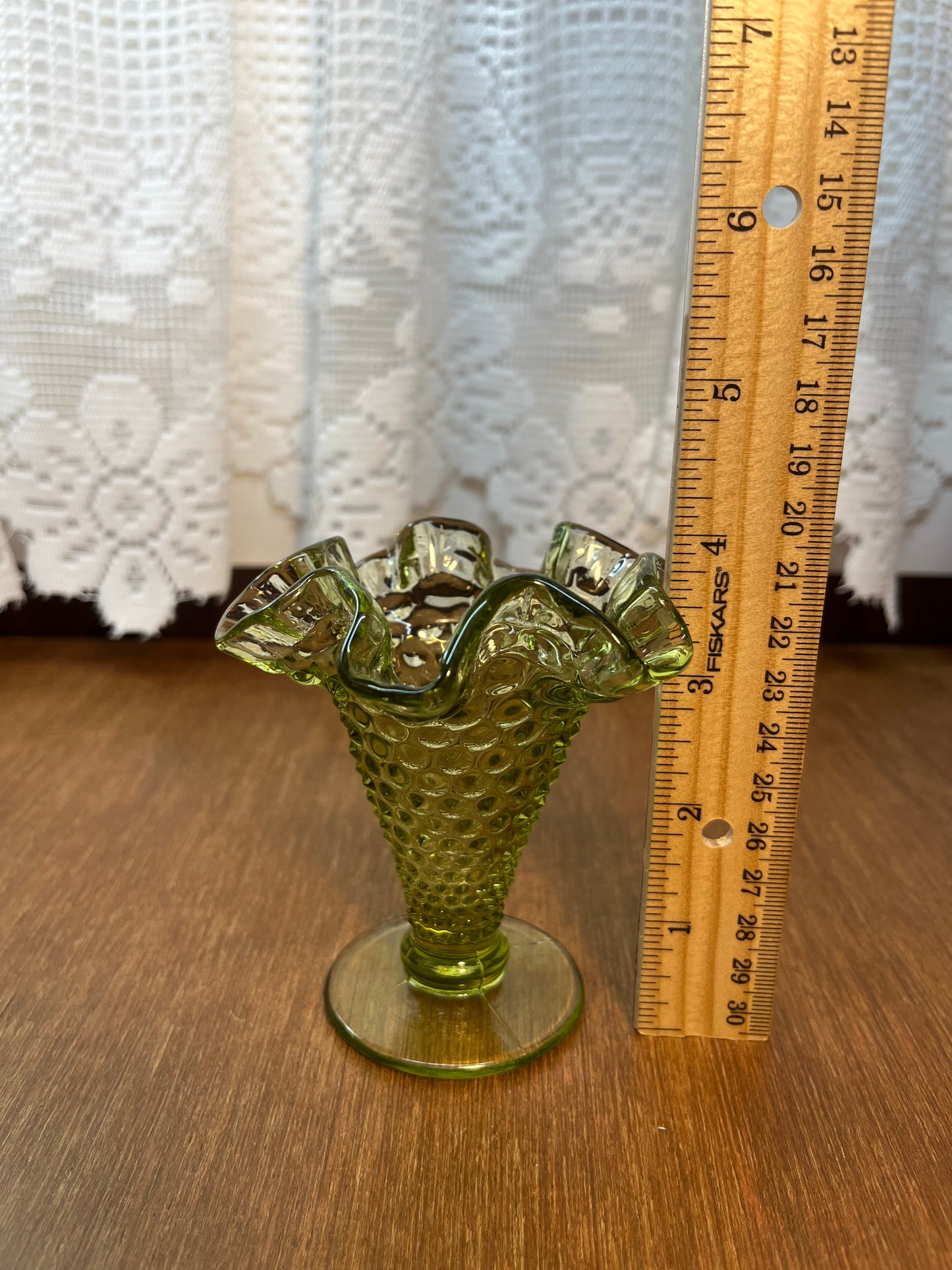 Vintage Green Fenton Hobnail Trumpet Art Glass