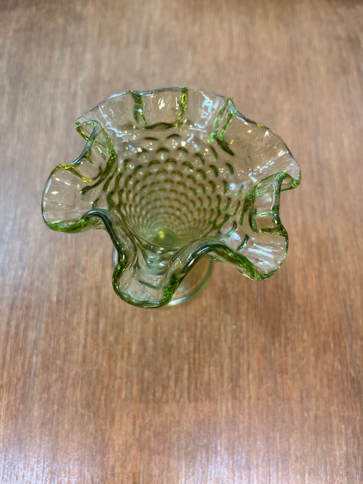 Vintage Green Fenton Hobnail Trumpet Art Glass