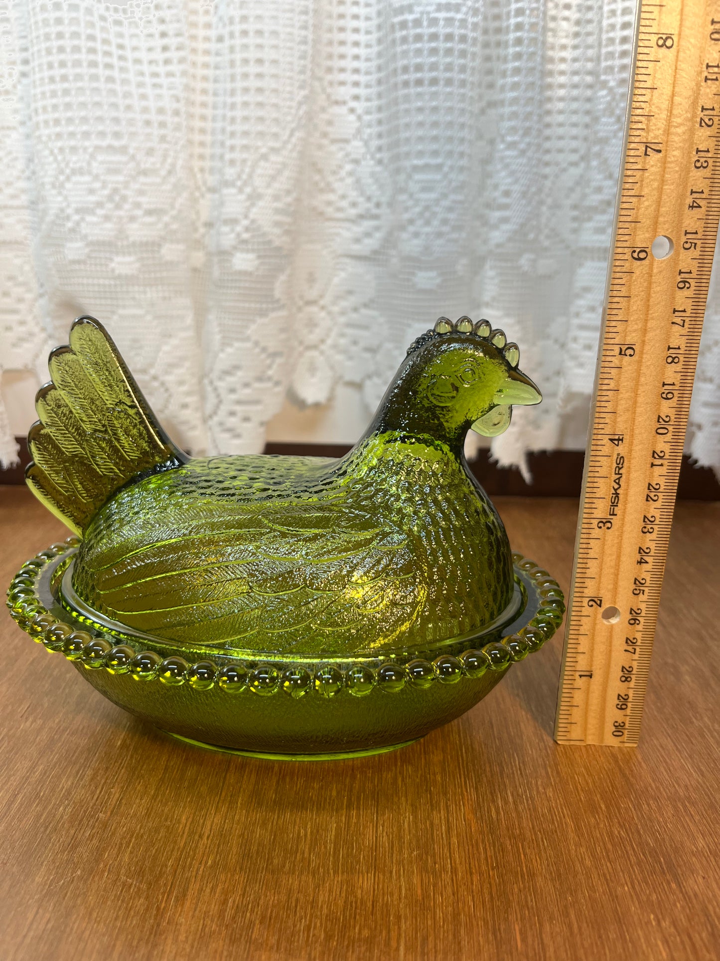 Vintage Olive Green Indiana Glass Hen On Nest