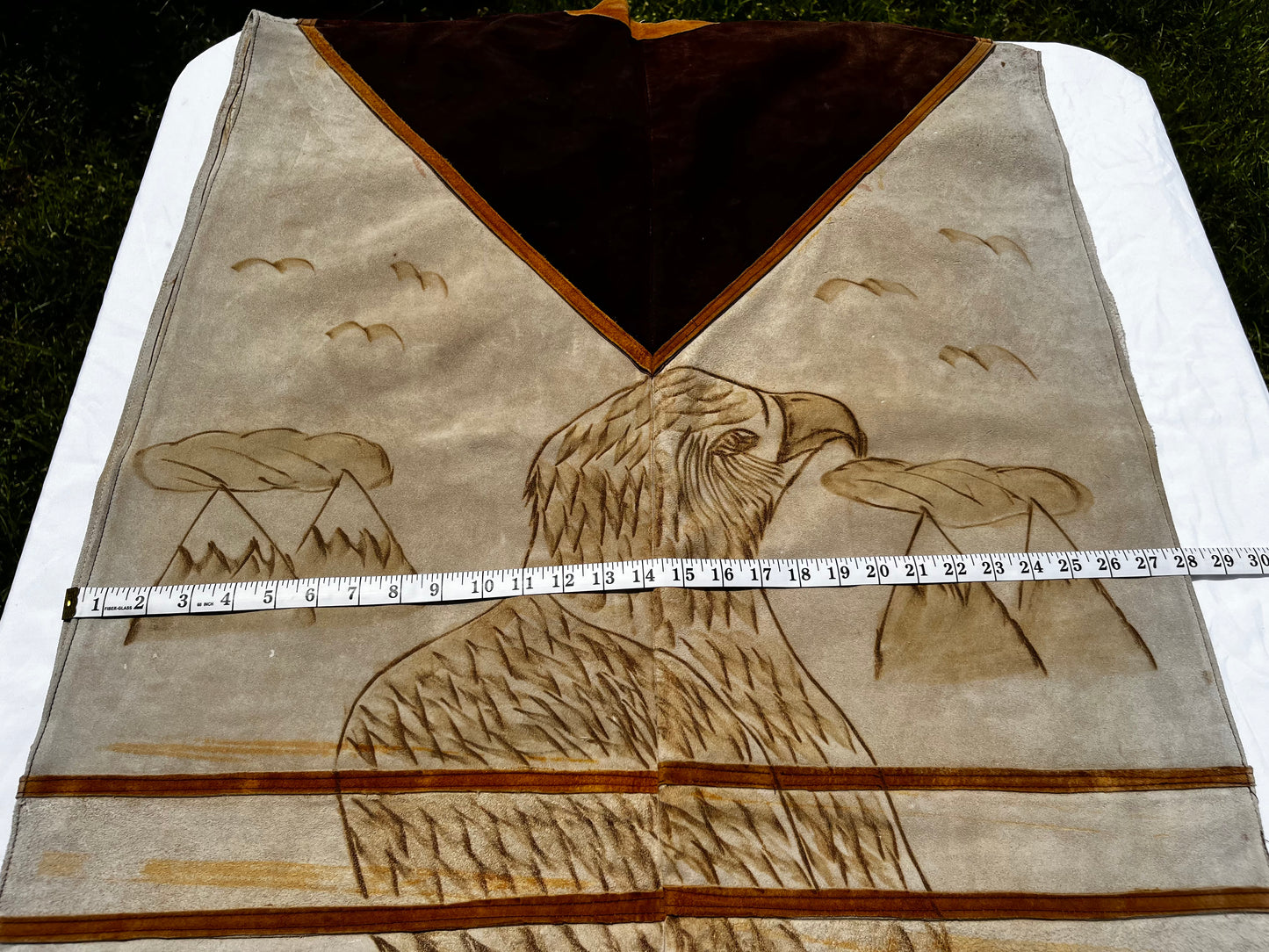 Vintage Leather Poncho With Eagle Design