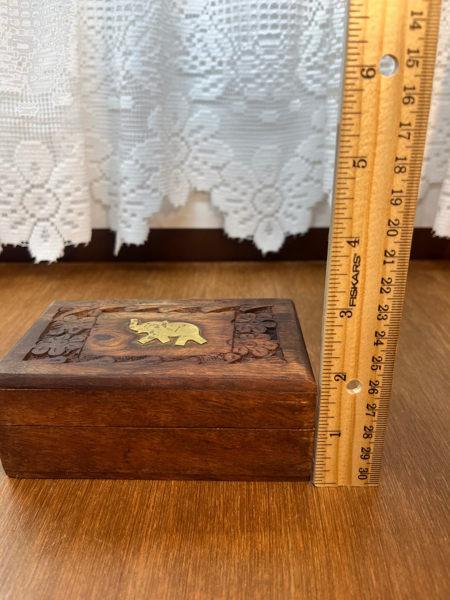 Vintage Hand-Carved Wooden Elephant Trinket Box