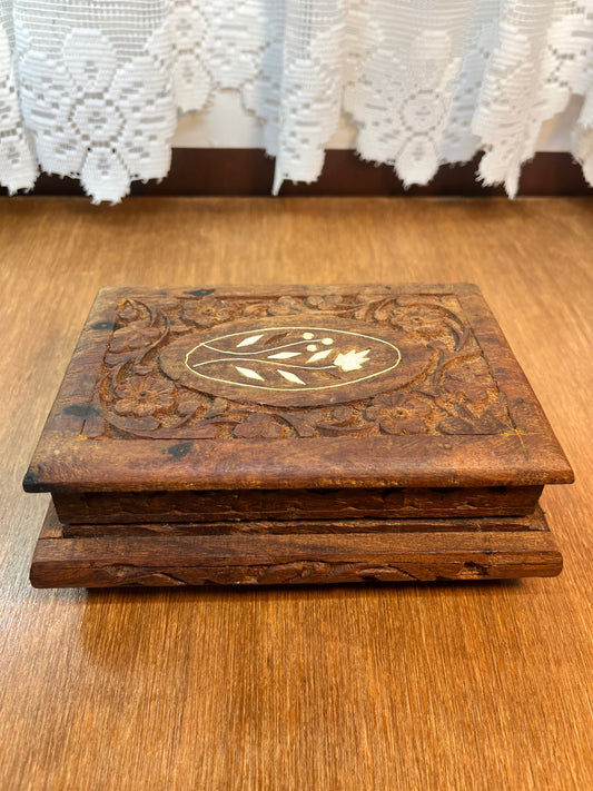 Vintage Hand Carved Wooden Floral Trinket Box