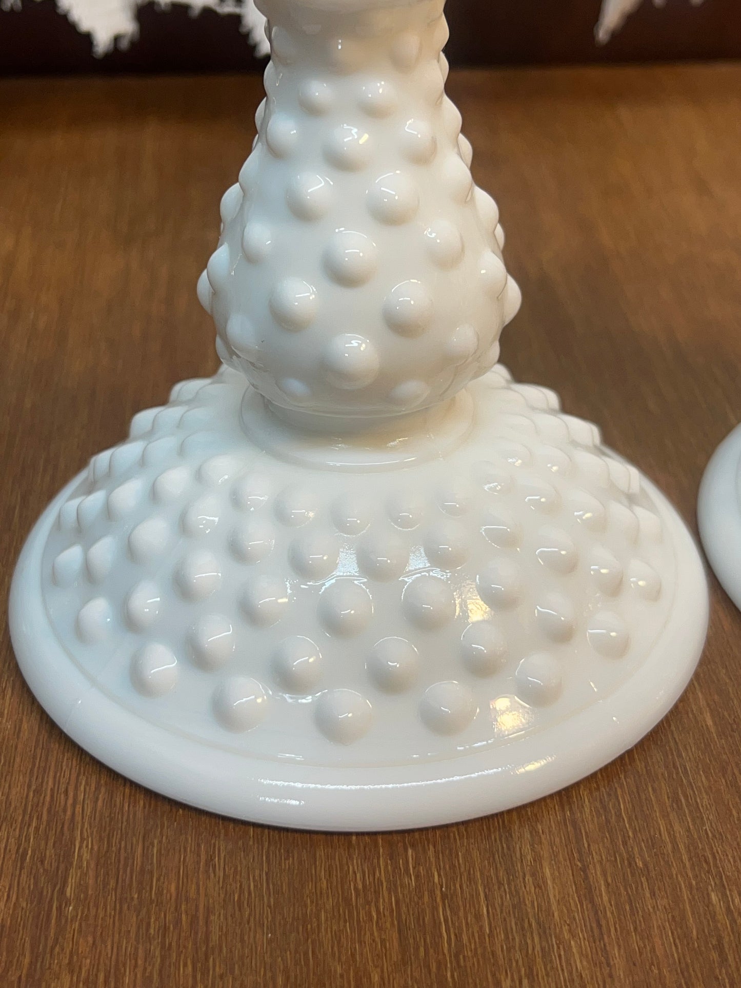 Vintage Milk Glass Hobnail Candle Holder Set