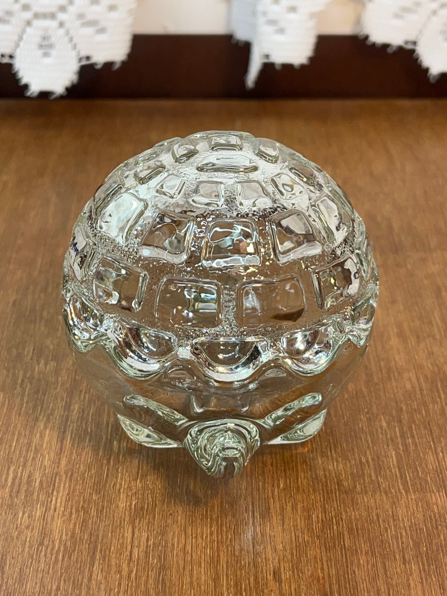 Vintage Glass Turtle Anchor Hocking Trinket Box