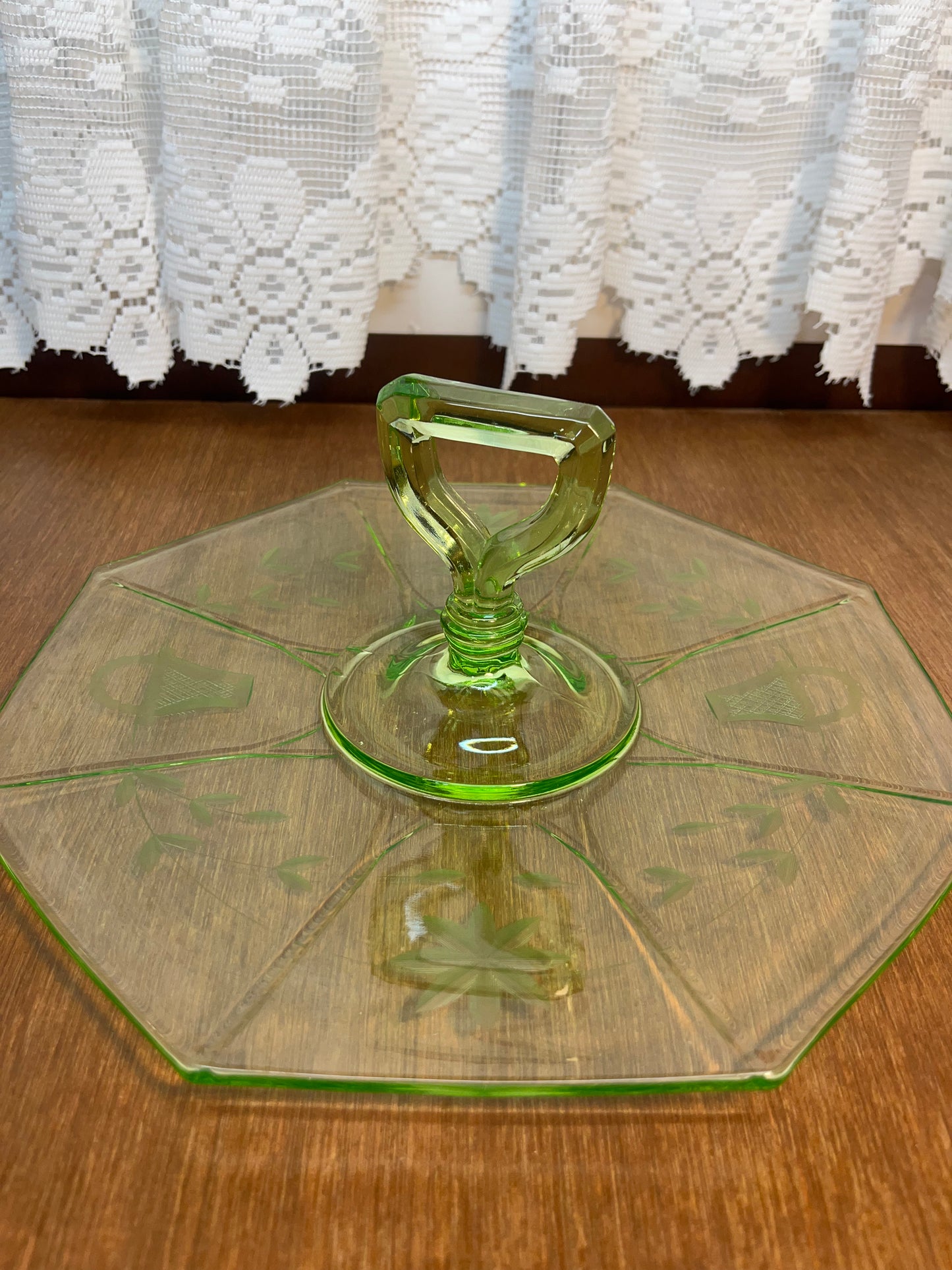 Vintage Uranium Floral/Basket Etched Octagon Tray