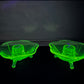 Vintage Set Of Uranium Glass Lotus Candle Holders