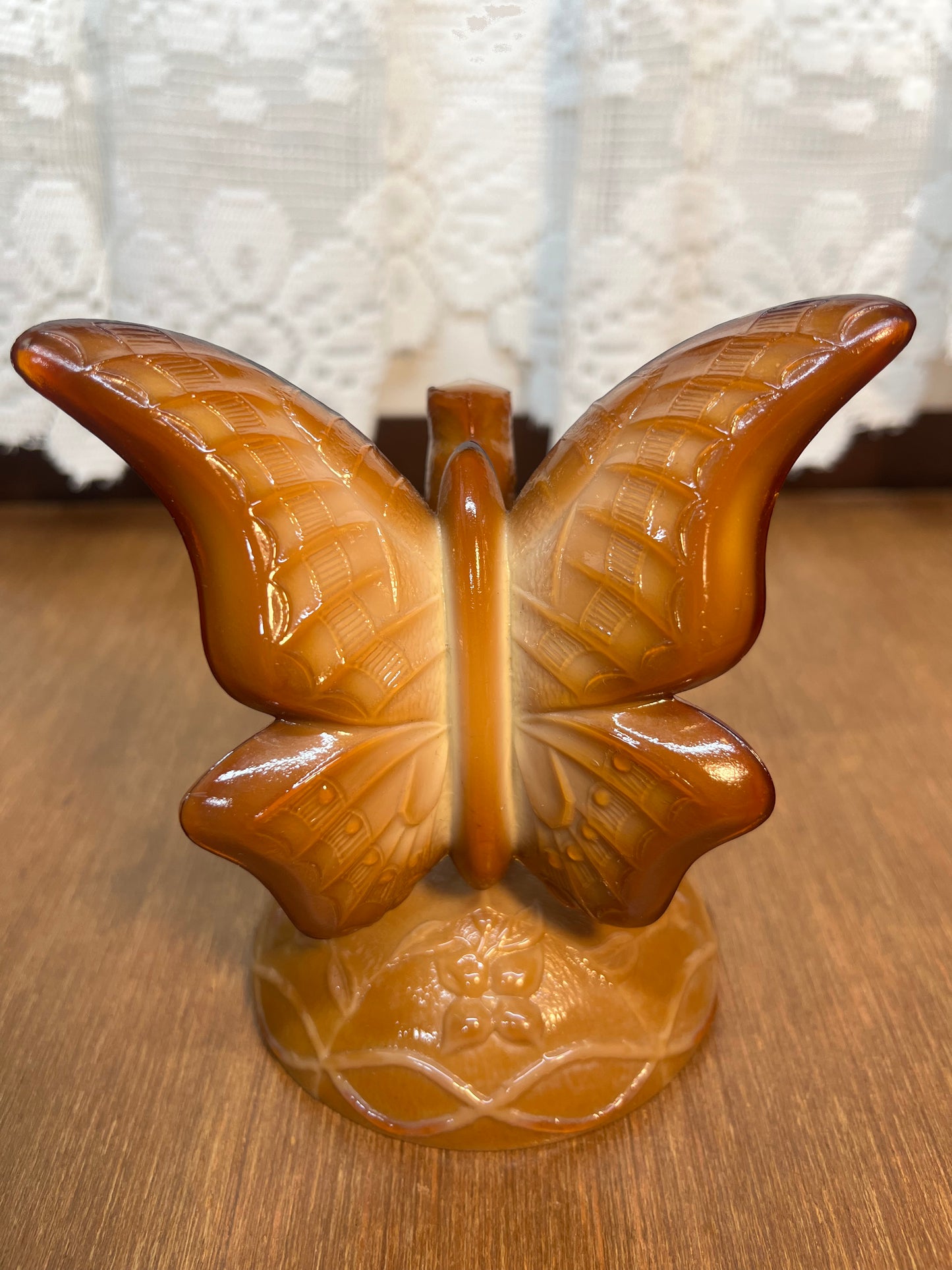 Vintage Chocolate Brown Slag Fenton Butterfly Ring Holder