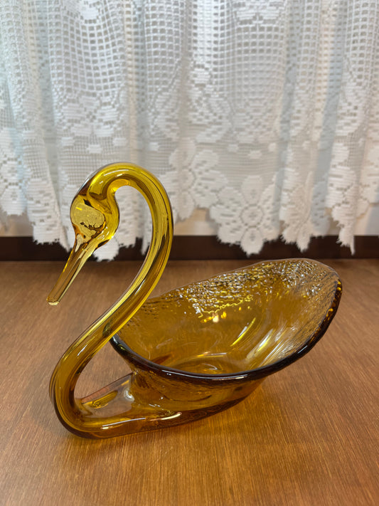 Vintage Amber Art Glass Swan