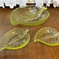 Vintage Set Of 3 Uranium Leaf Glass Dishes