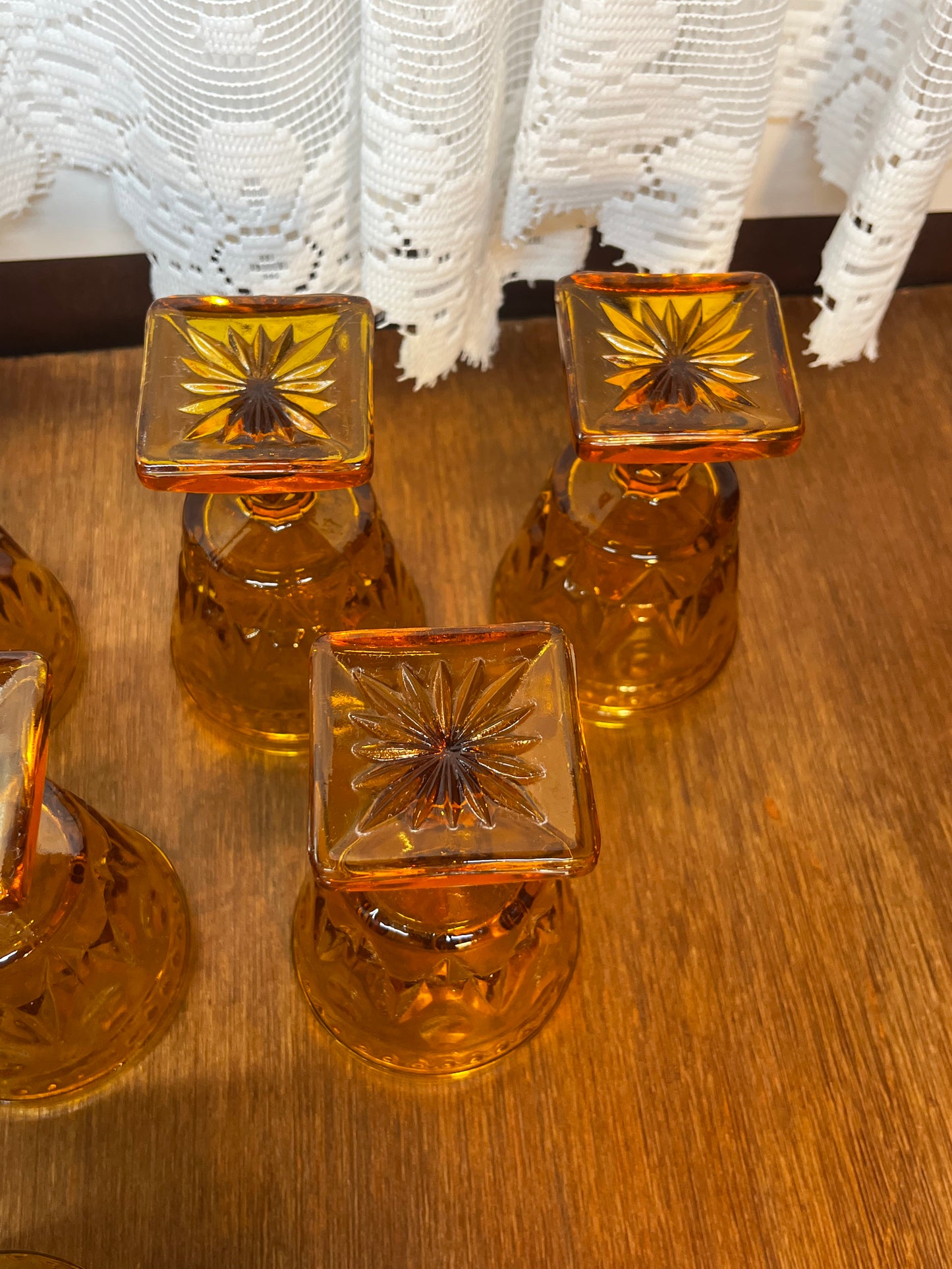 Eight Vintage Amber Indiana Glass Colony Park Lane Drinking Glasses