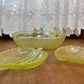 Vintage Set Of 3 Uranium Leaf Glass Dishes