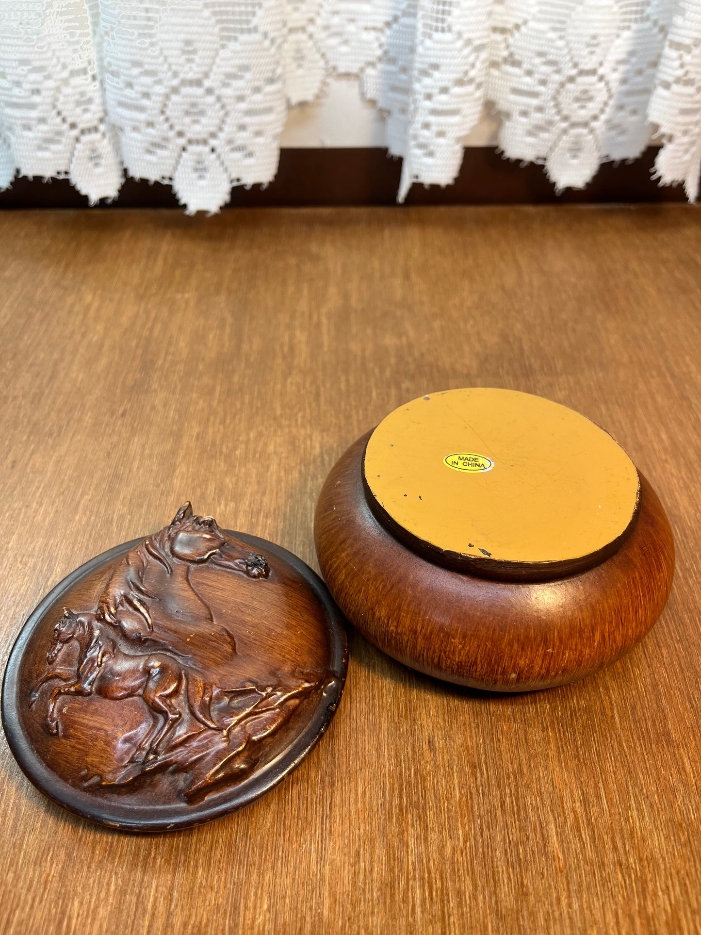 Wooden Horse Resin Round Trinket Box