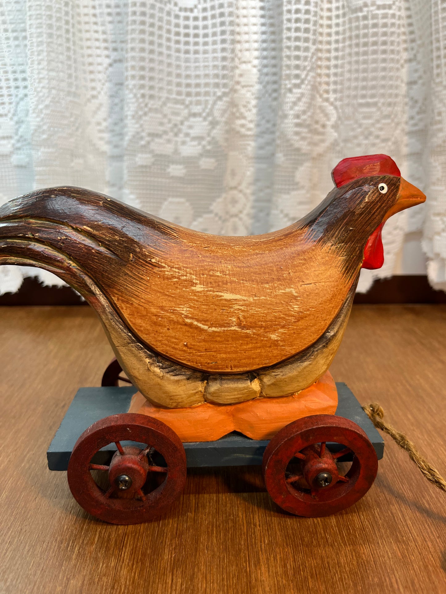 Vintage Wooden Rolling Chicken Toy