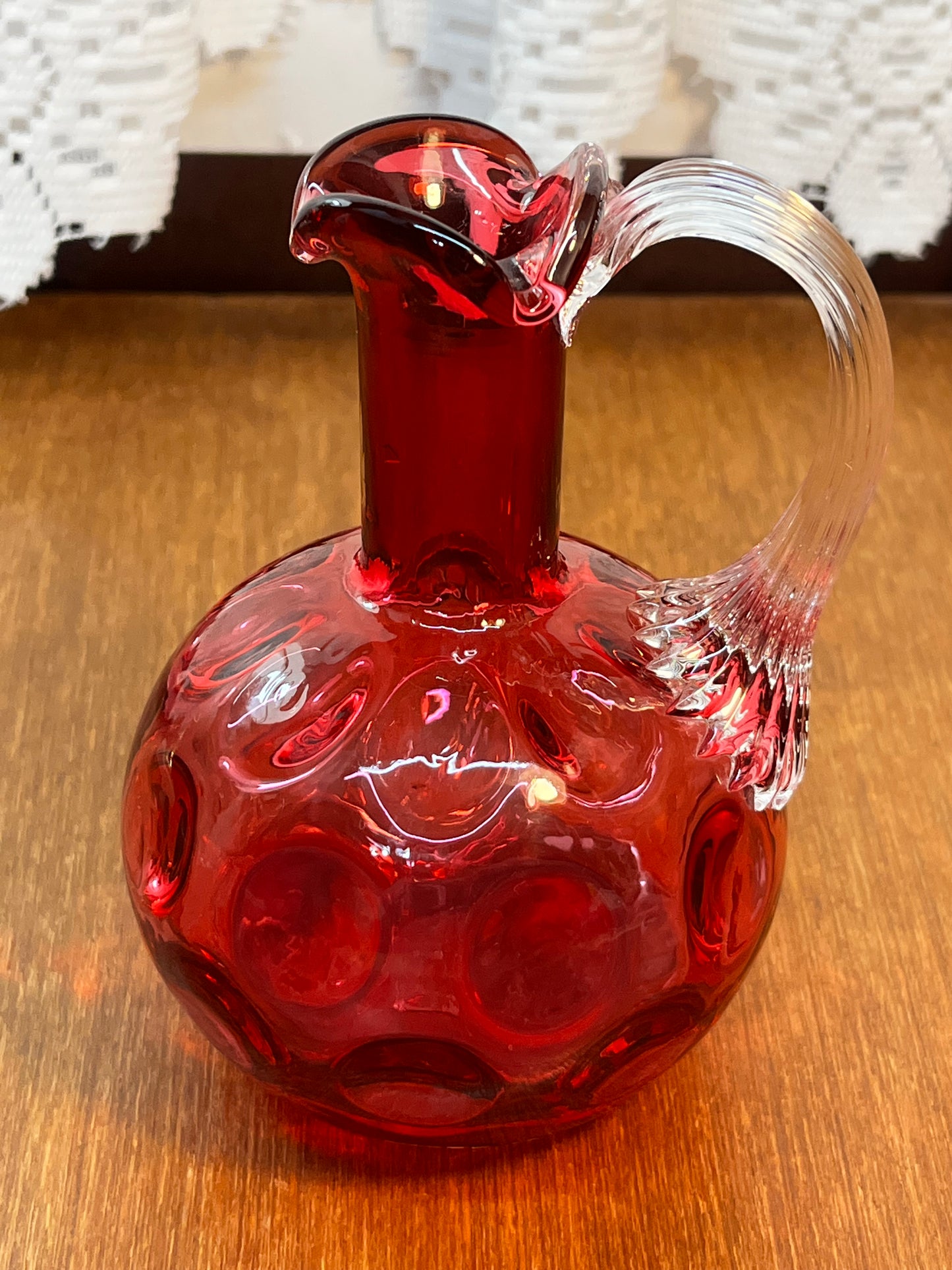 Vintage Cranberry Ruffle Top Art Glass Cruet