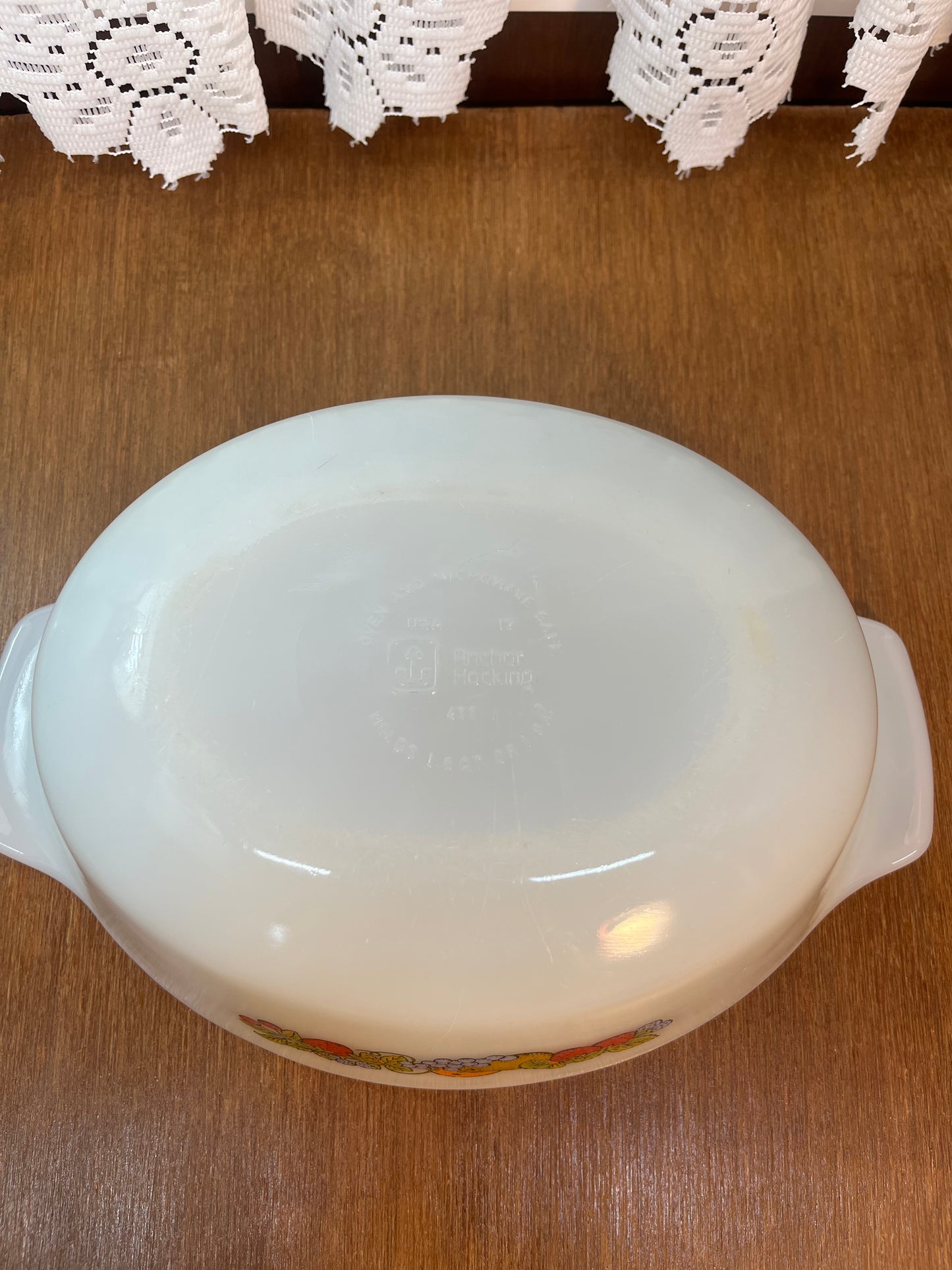 Vintage Milk Glass Fruit Harvest Anchor Hocking 1.5 QT Dish