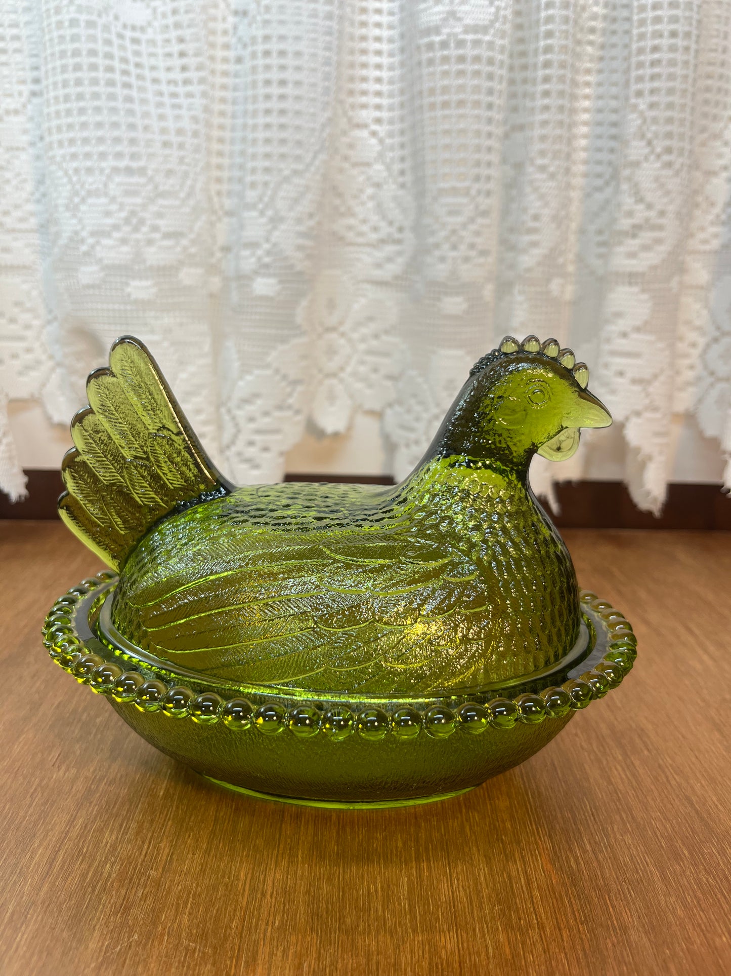 Vintage Olive Green Indiana Glass Hen On Nest