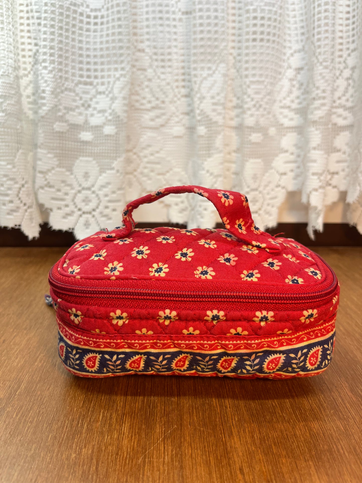 Red Floral Pattern Small Cosmetic Bag