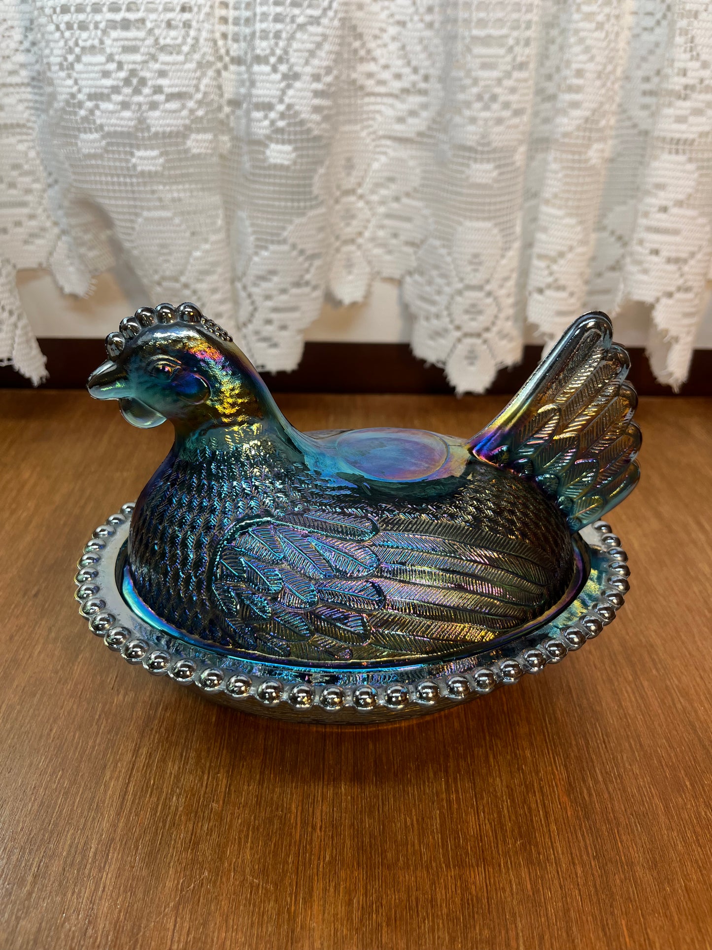 Vintage Indiana Carnival Glass Hen On Nest