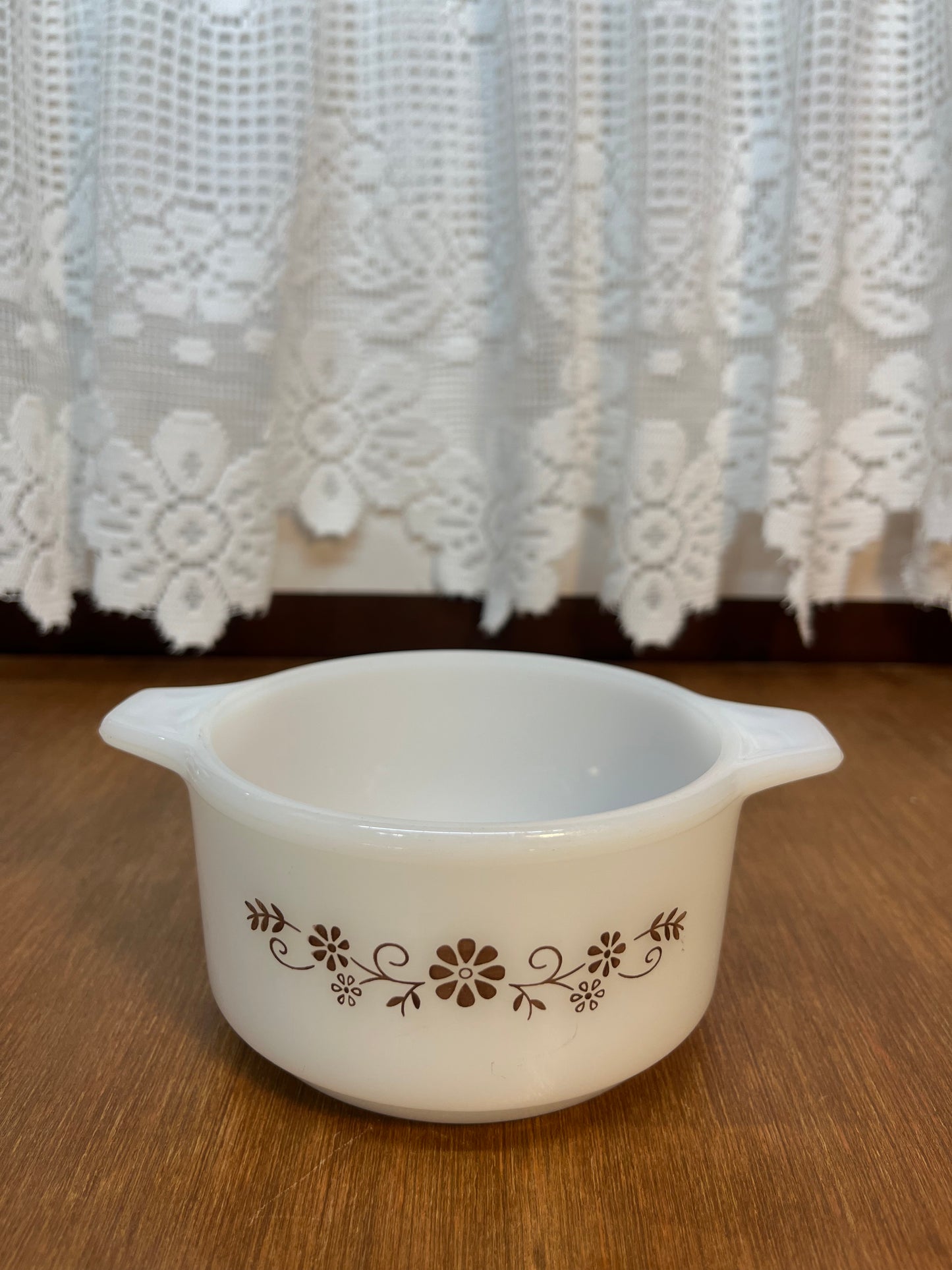 Vintage Milk Glass Brown Daisy Dynaware Small Dish