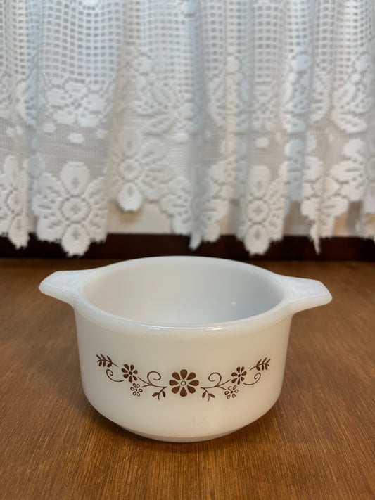 Vintage Milk Glass Brown Daisy Dynaware Small Dish