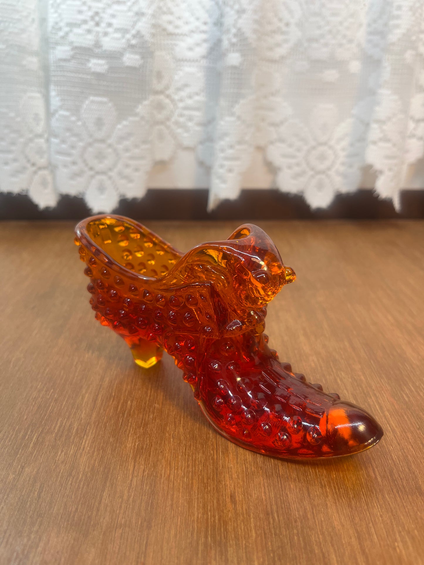 Vintage Amberina Fenton Art Glass Hobnail Shoe