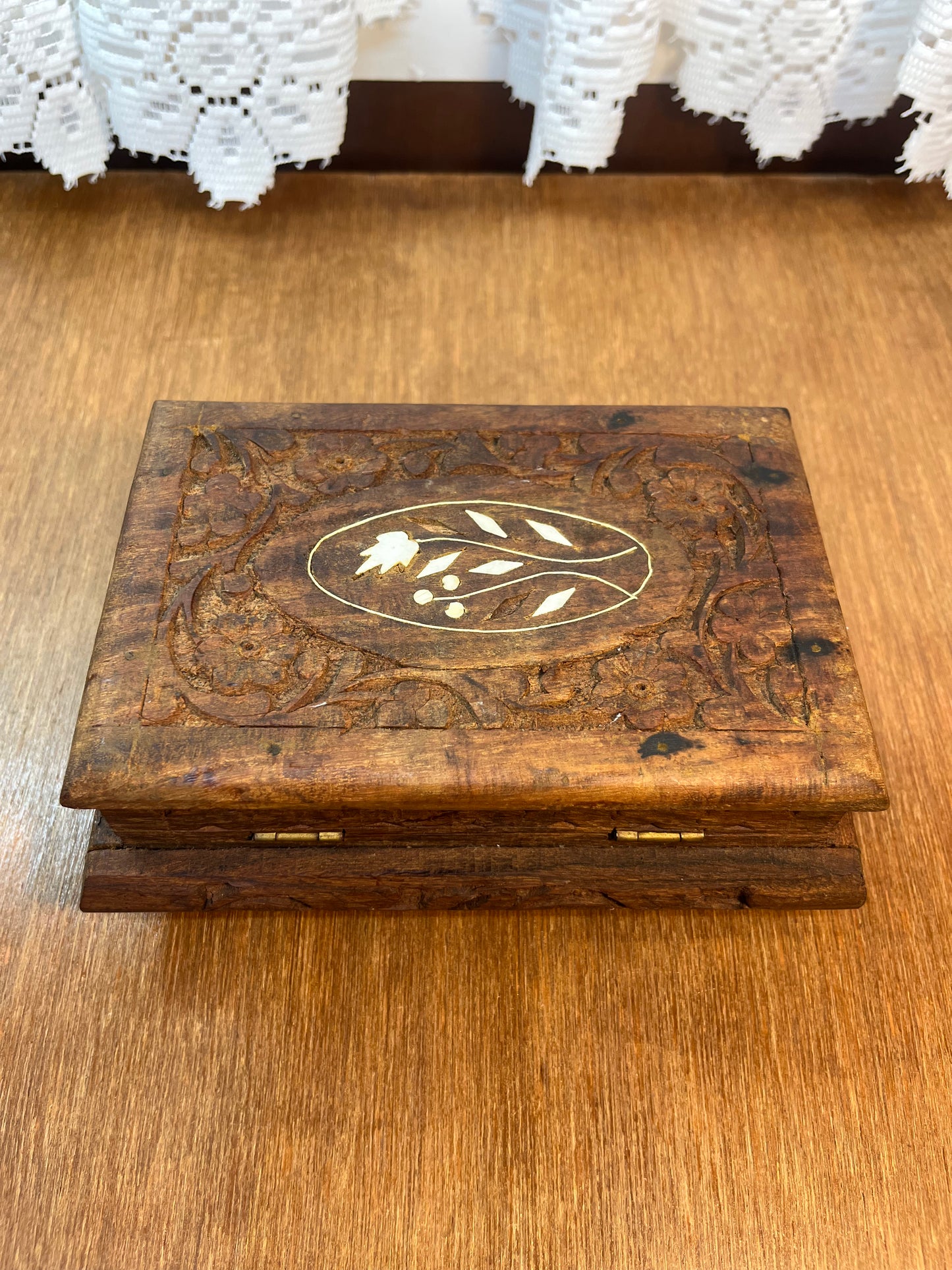 Vintage Hand Carved Wooden Floral Trinket Box