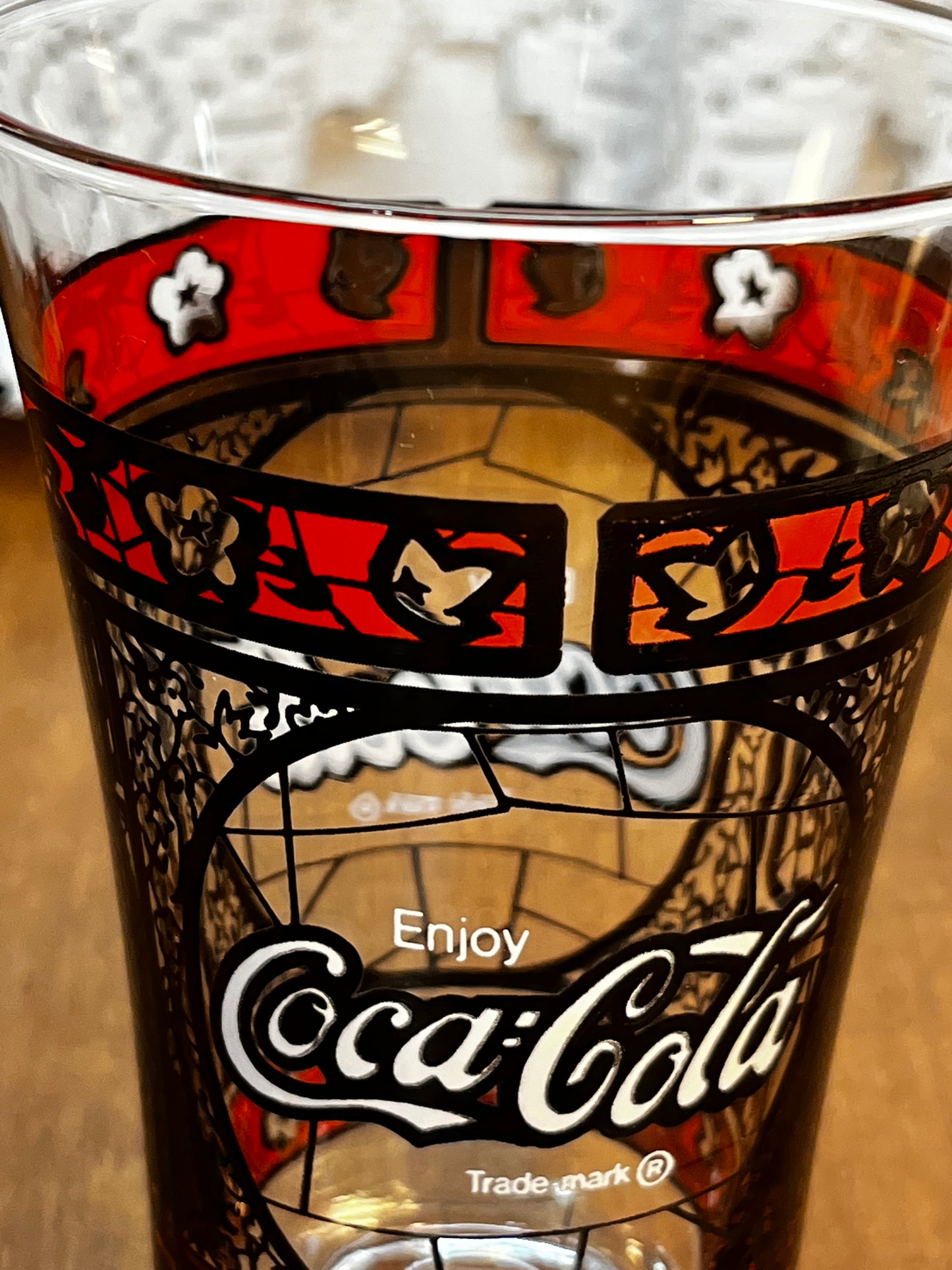 Vintage Flared Tiffany Style Red and Black Coca Cola Glass