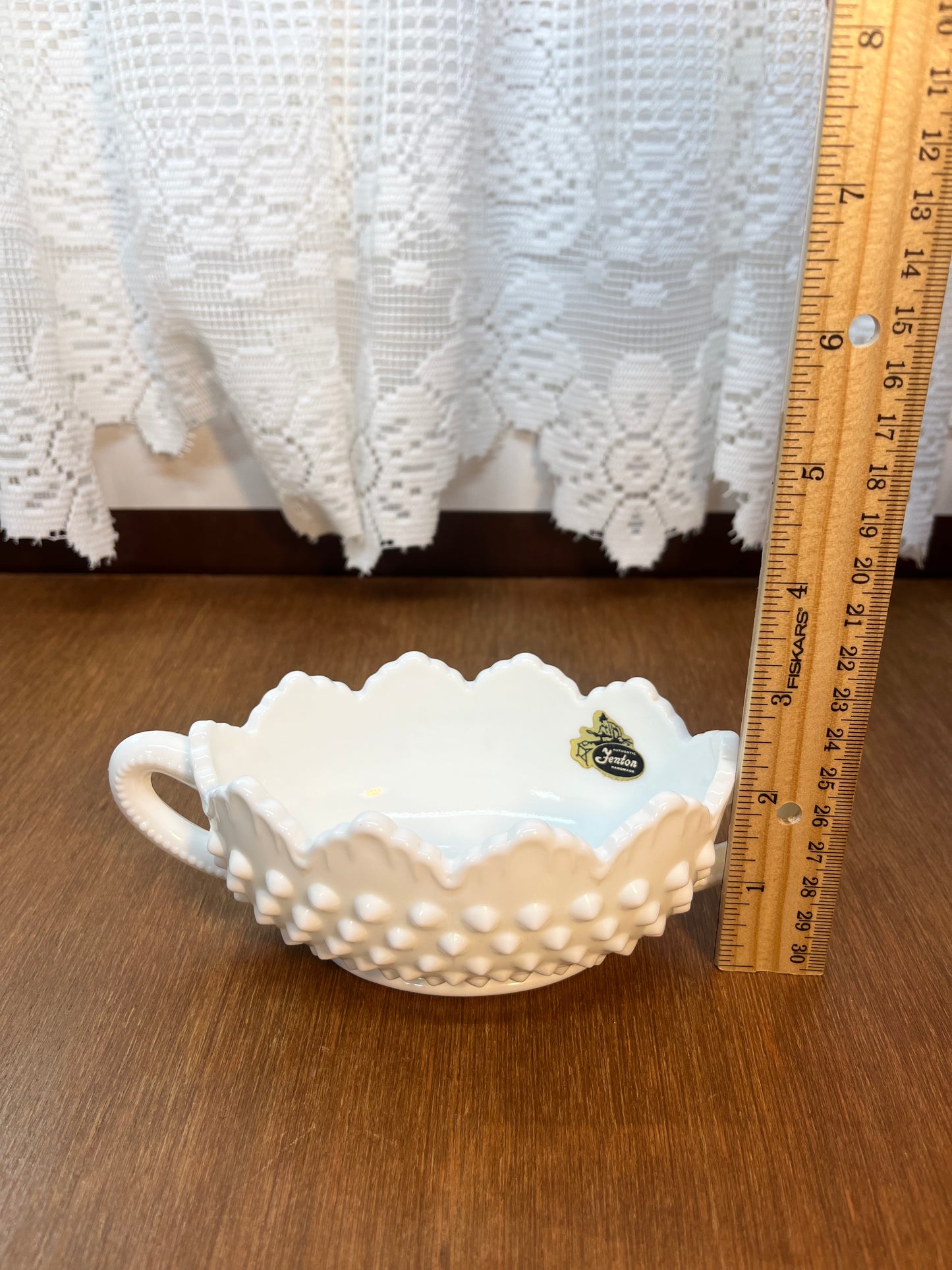 Vintage Milk Glass Hobnail Fenton Oval Nut Bowl With Handles