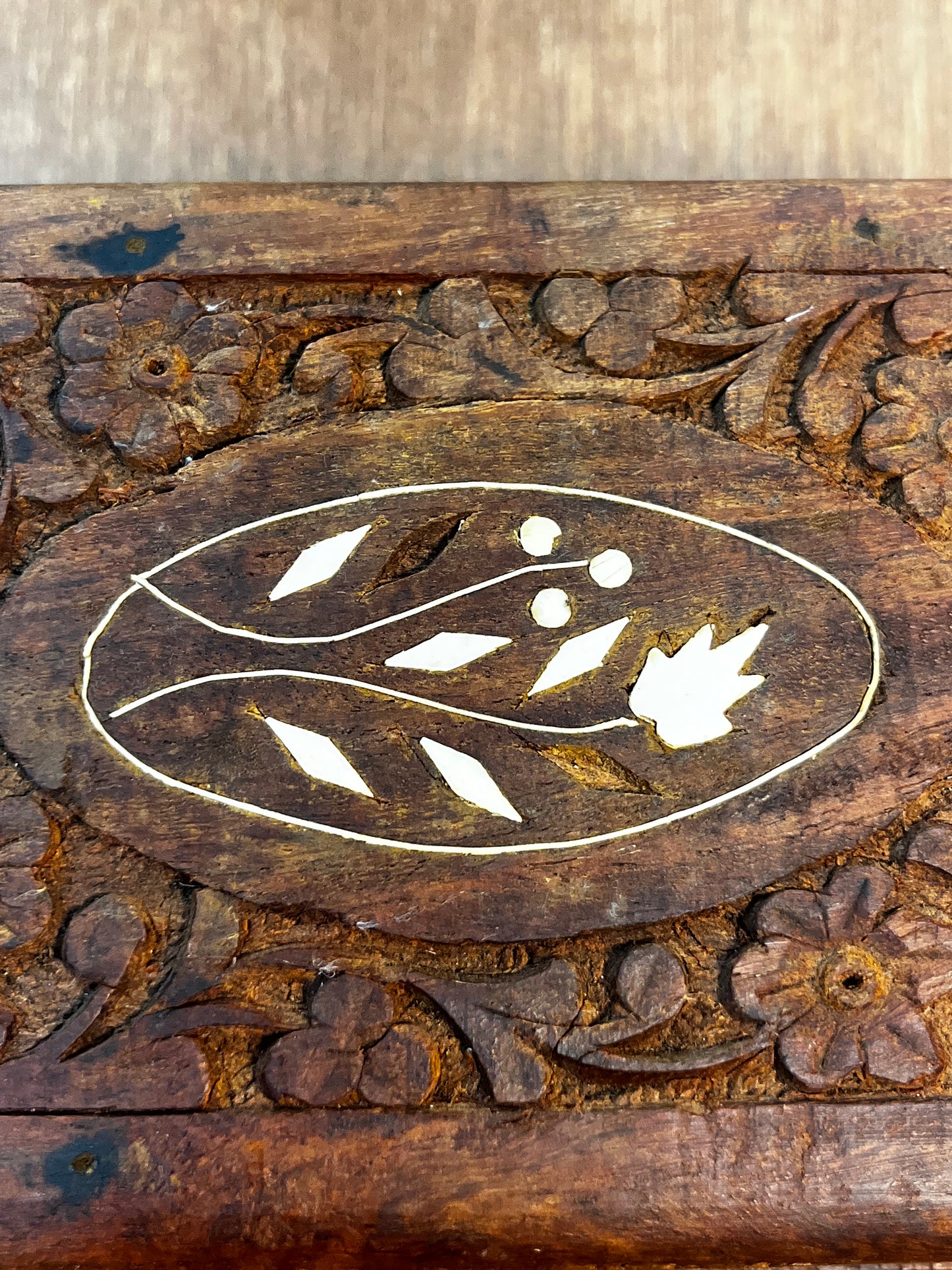 Vintage Hand Carved Wooden Floral Trinket Box