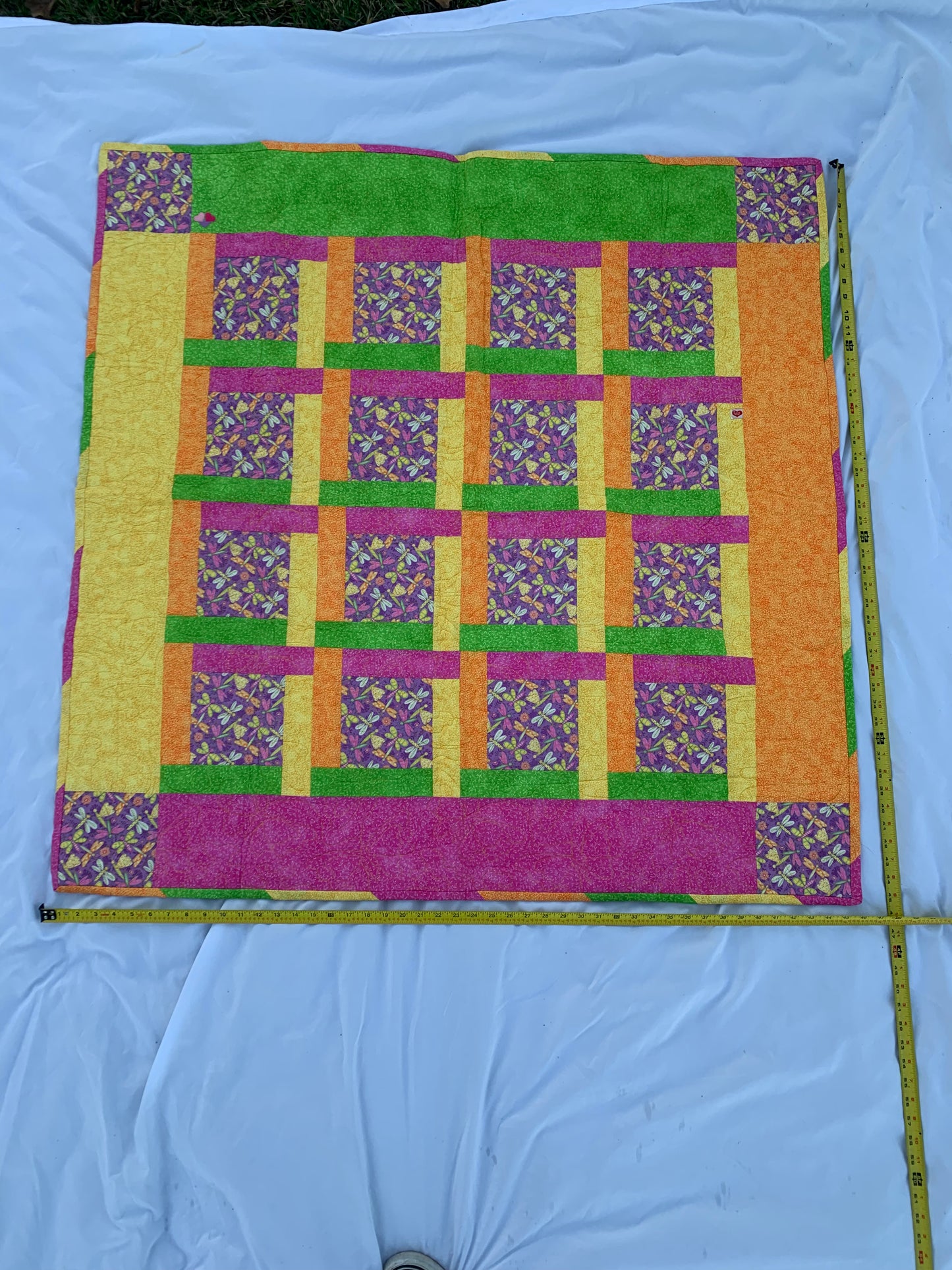 Colorful Handmade/Machine Sewn Dragonfly Quilt