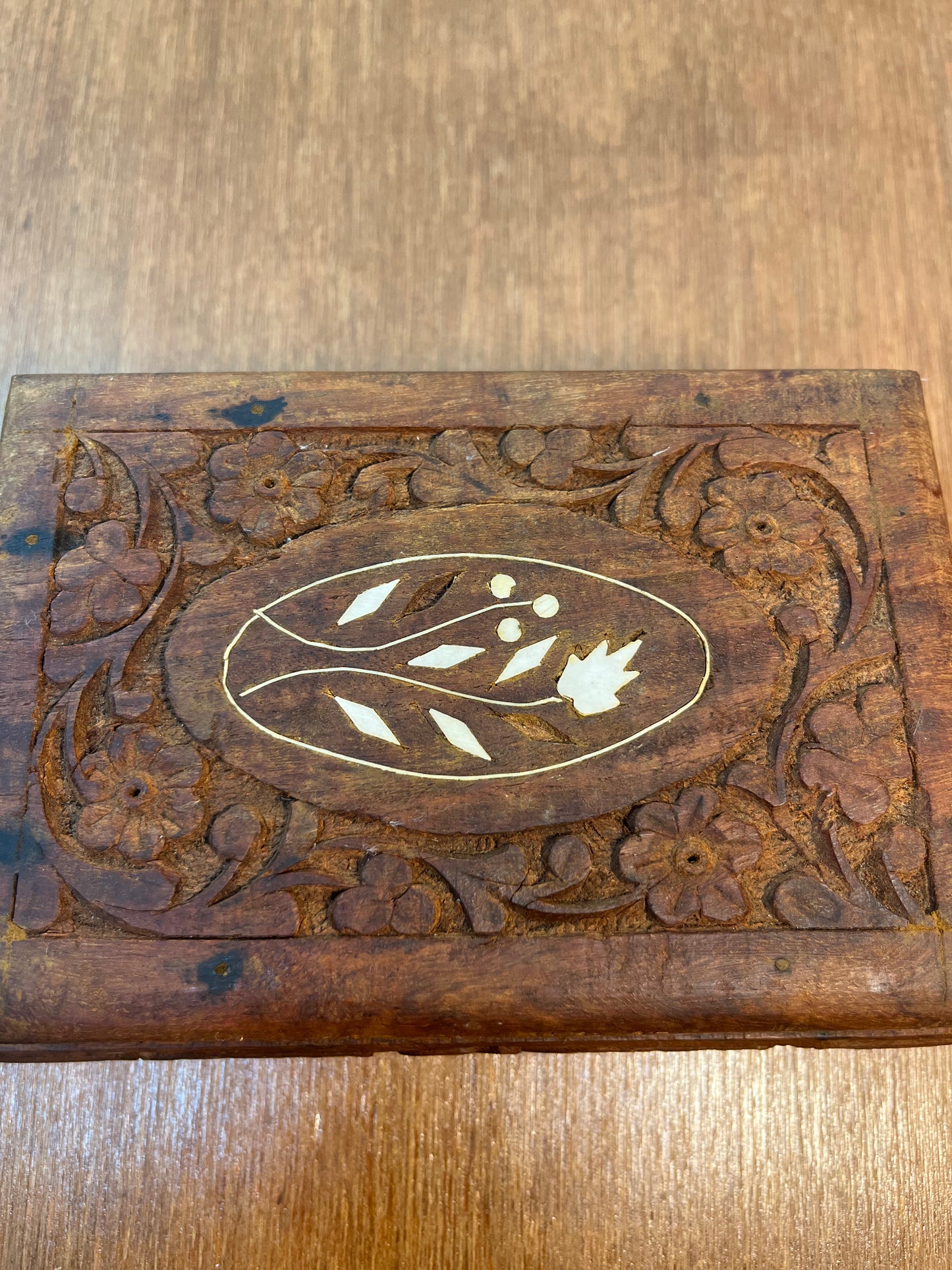 Vintage Hand Carved Wooden Floral Trinket Box