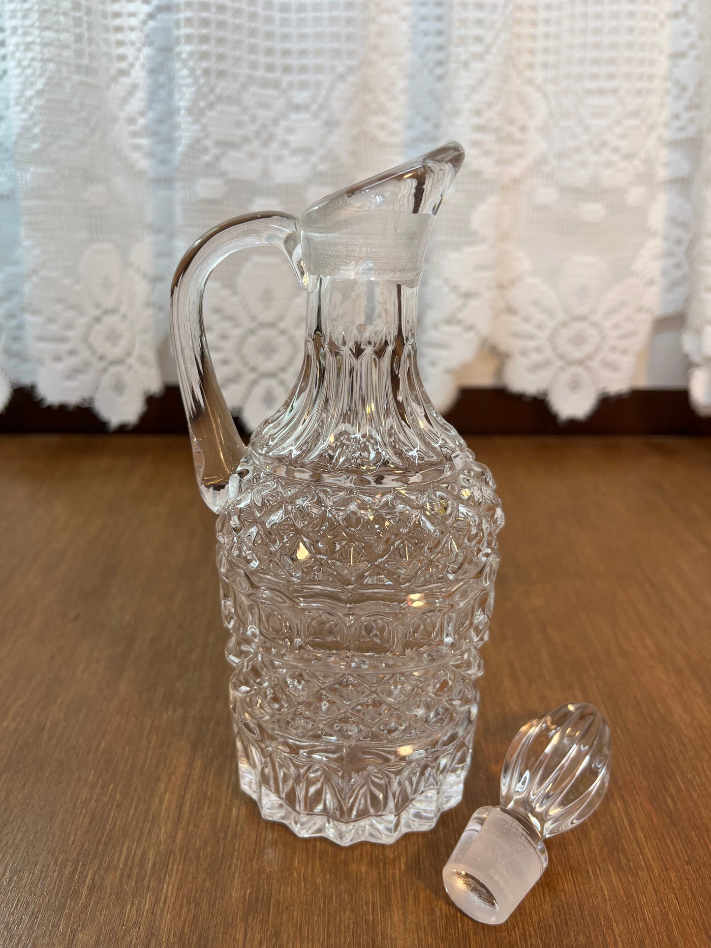 Vintage Clear Diamond Oil/Vinegar Cruet Bottle