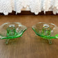 Vintage Set Of Uranium Glass Lotus Candle Holders