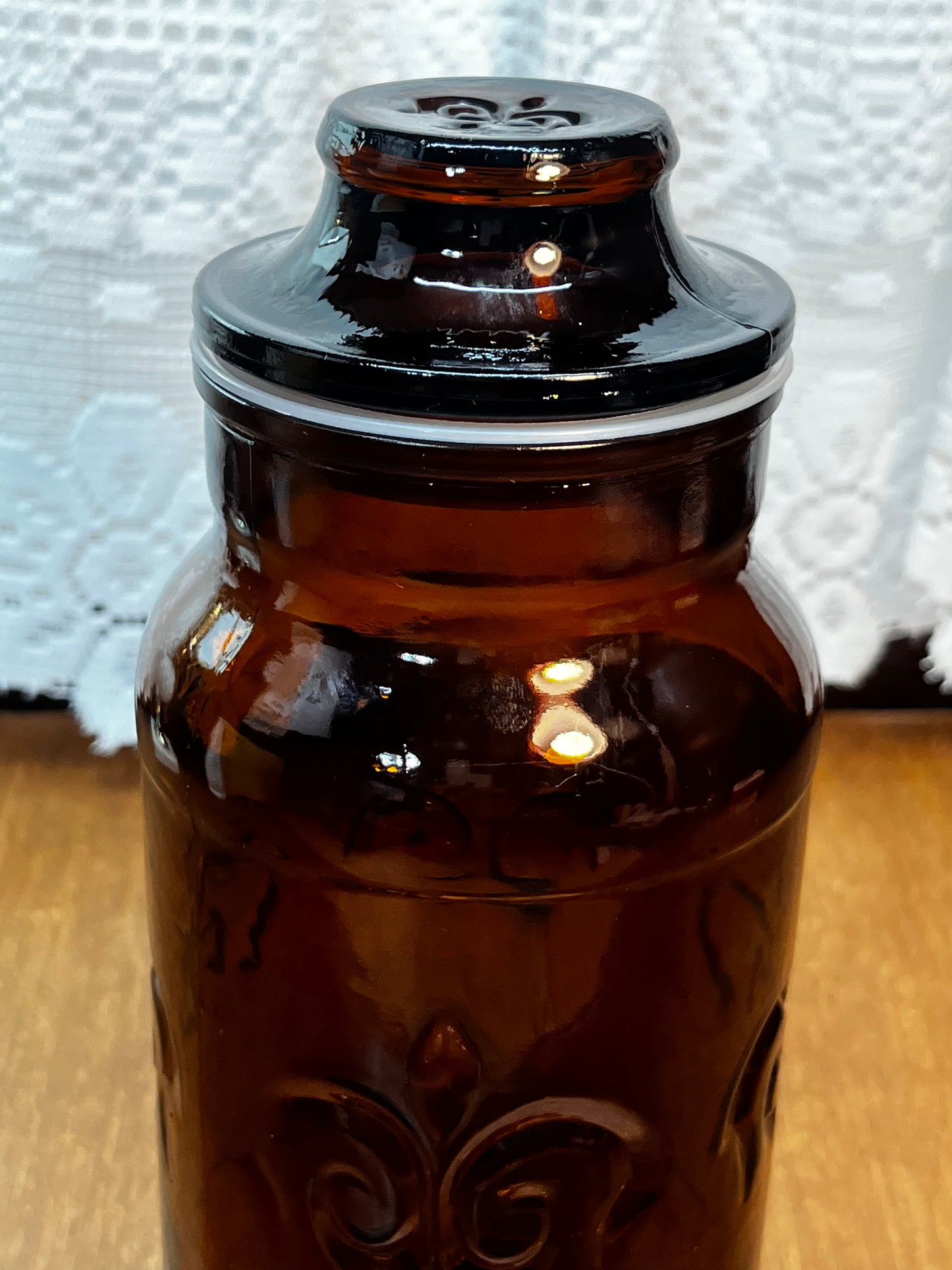 Vintage Amber Glass Jar With Lid