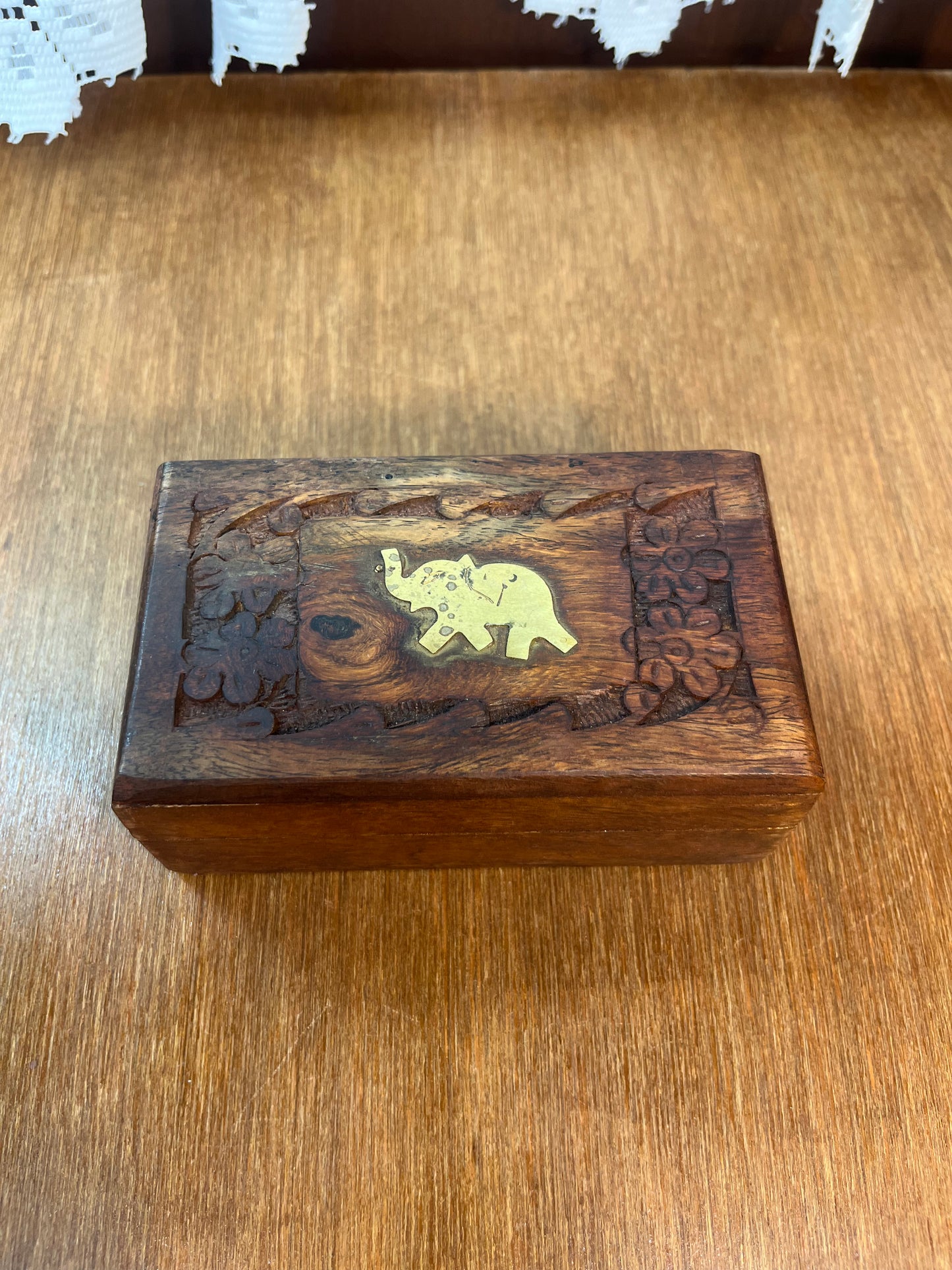 Vintage Hand-Carved Wooden Elephant Trinket Box