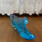 Vintage Aqua Fenton Hobnail Art Glass Shoe