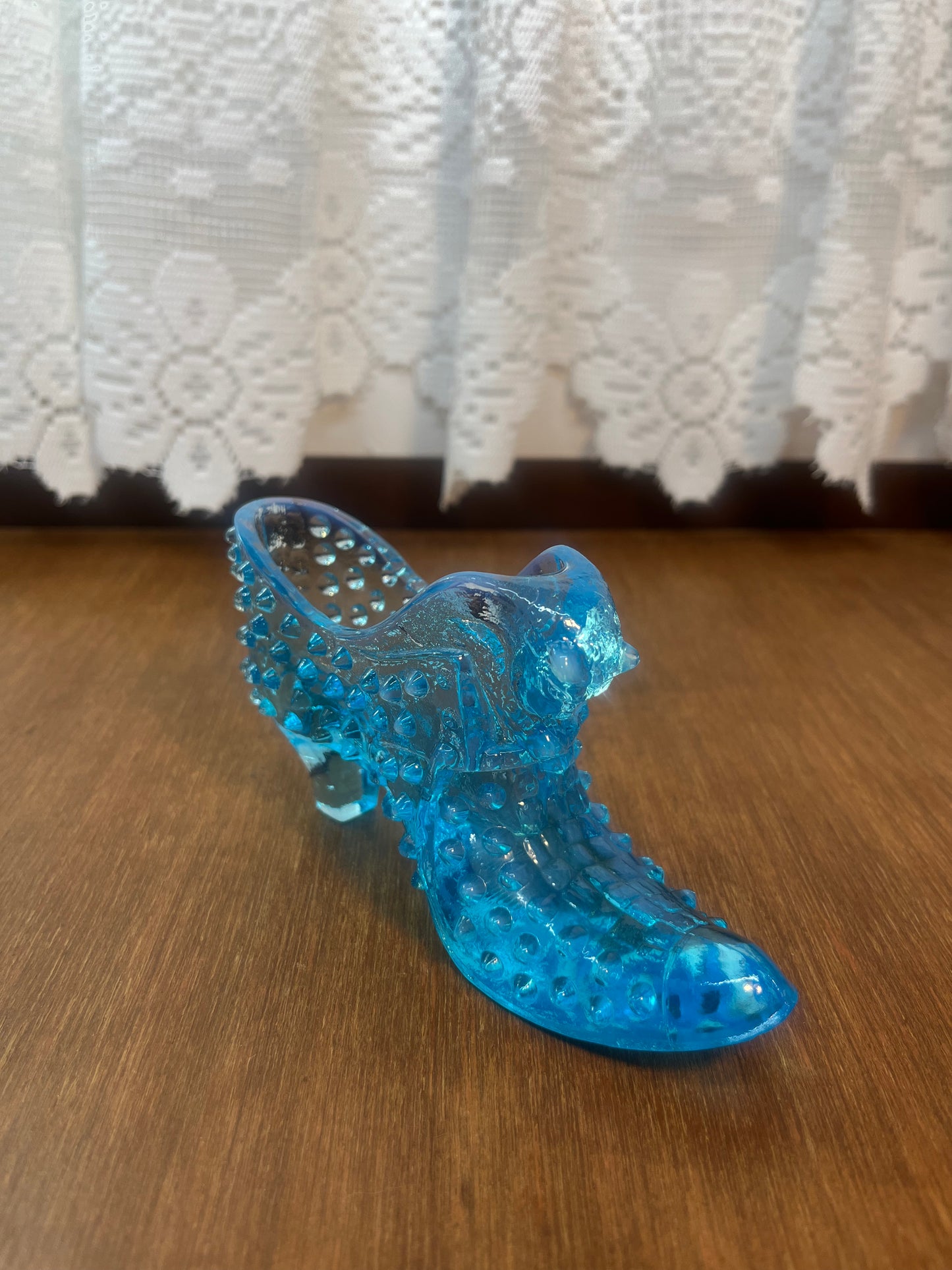 Vintage Aqua Fenton Hobnail Art Glass Shoe